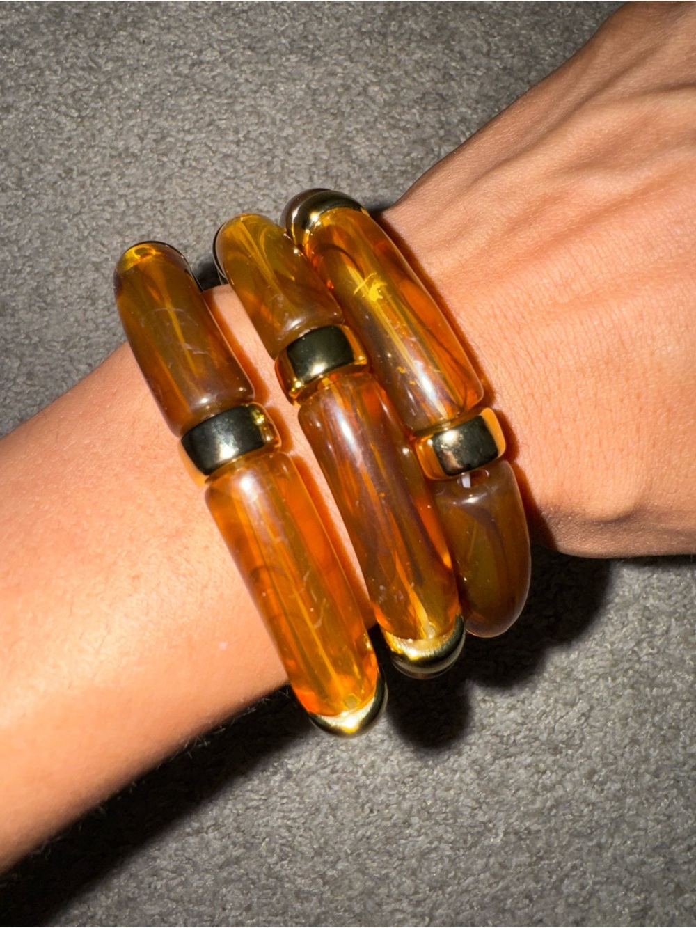 Chunky Amber Resin Bangle Bracelet | Vintage-Inspired Statement Cuff | Gold Tone
